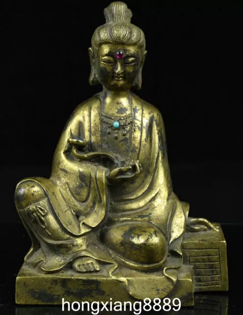 Old Chinese Bronze Gilt Buddhism Kwan-yin Guanyin Quanyin Goddess Statue