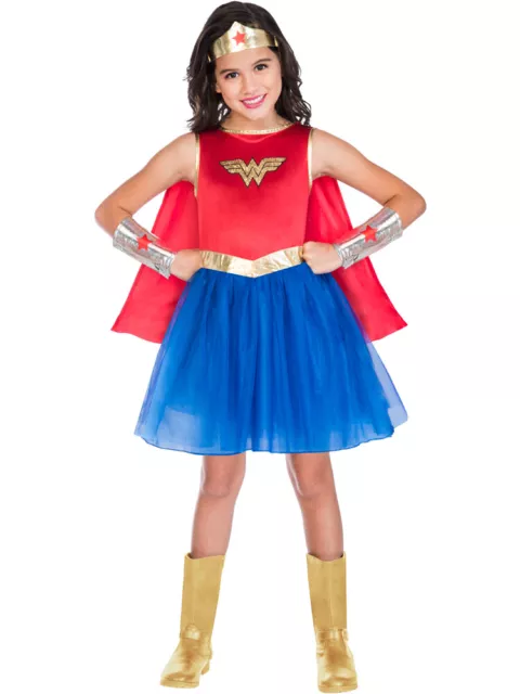 Childs Wonder Woman Fancy Dress Classic Costume DC Comic Superhero Kids Girls