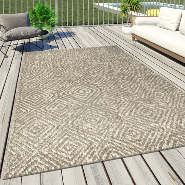 Beige Outdoor Rug Decking Patio Garden Soft Extra Large Small Diamond Woven Mat