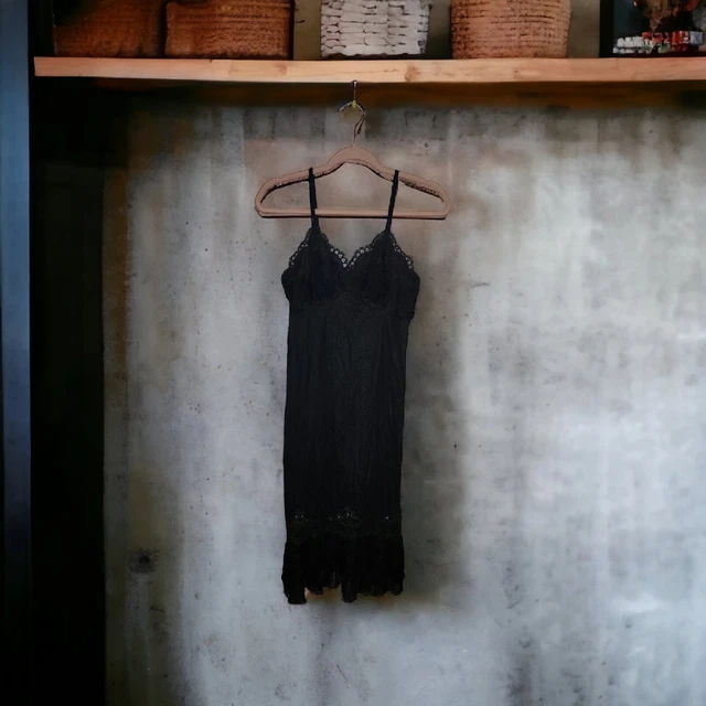 Vintage Vanity Fair Black Nylon and Lace Full Slip Ladies Size Small