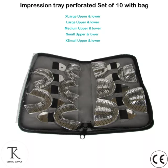 Set Of 10 Dental Orthodontics Impression Trays Perforated With Bag Laboratory CE