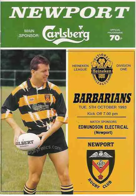 NEWPORT v BARBARIANS 1993 RUGBY PROGRAMME