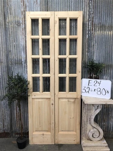 French Double Doors, 32x80, 8 Pane Glass European Styled Doors E24