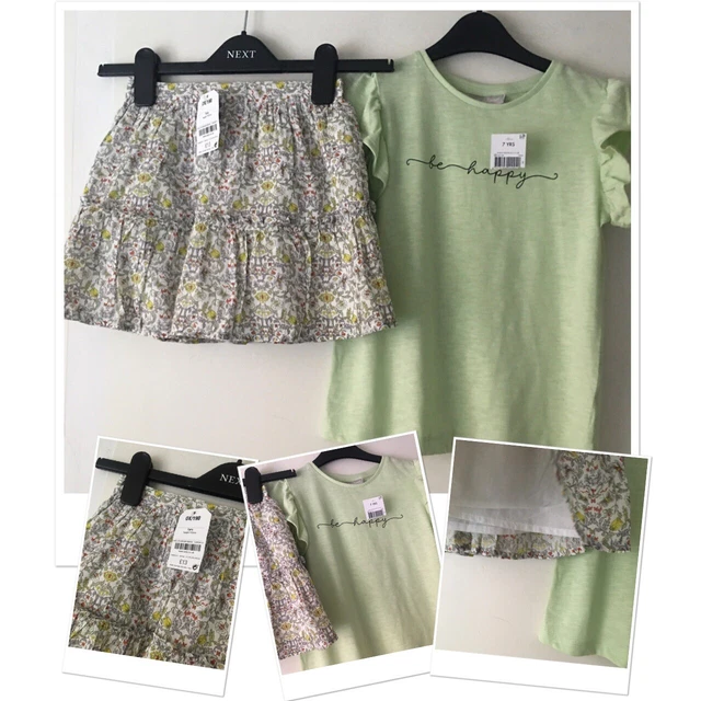 Next girls new tags floral lined summer skirt £13& new Matalan happy top 7 years