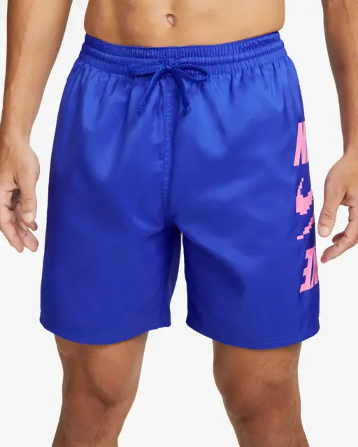 Nike Men's 7" Racer Blue/Pink Stacked Volley Swim Shorts (NESSD514-418) Size XXL