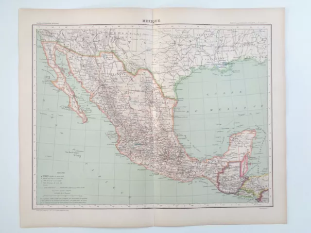 Mexico Card Antique 1901 Atlas Hatchet Old Map Mapping