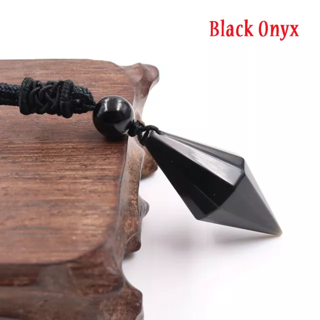 Natural Gemstone Beads Crystal Healing Cone Hexagonal Point Pendant Necklace