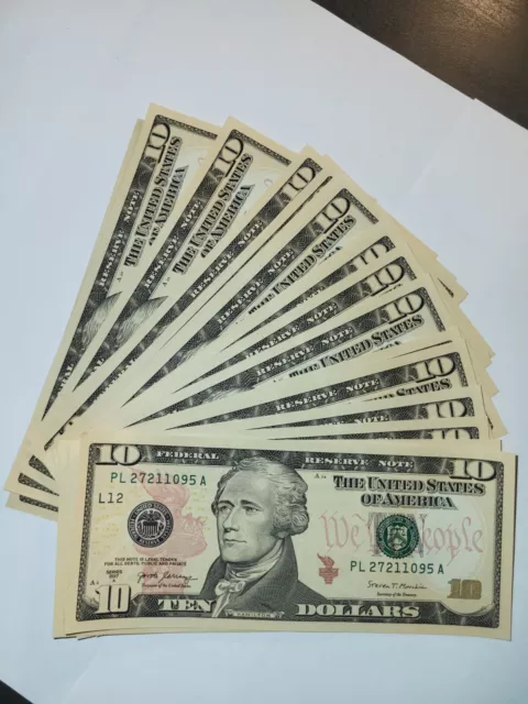 CRISP Uncirculated TEN Dollar Bills Series 2017A $10 Sequential Notes Lot of 20