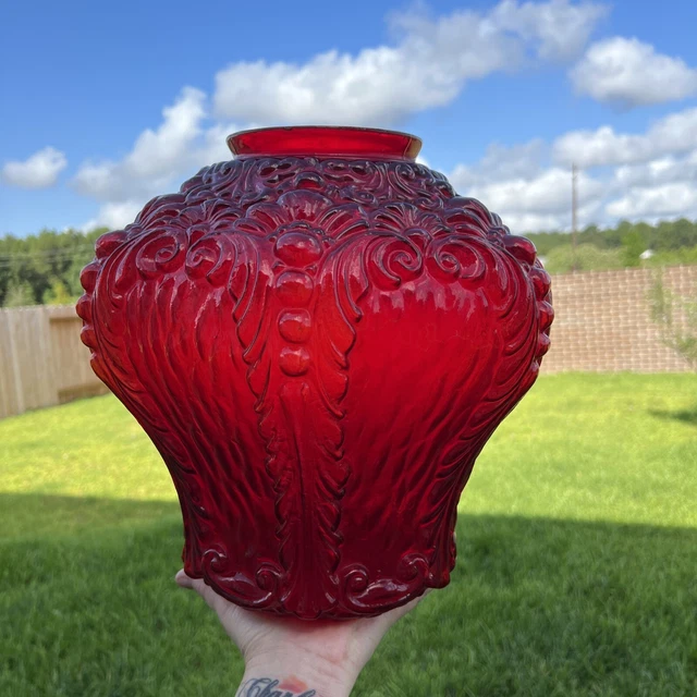 Vtg Mid Century Modern Large Deep Red Hanging Swag Globe Lampshade