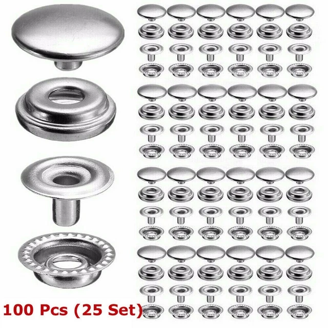 Nuevo Práctico Sujetador Snap Plata 100PIEZAS Herramienta 15mm Tapa de Perno Barco