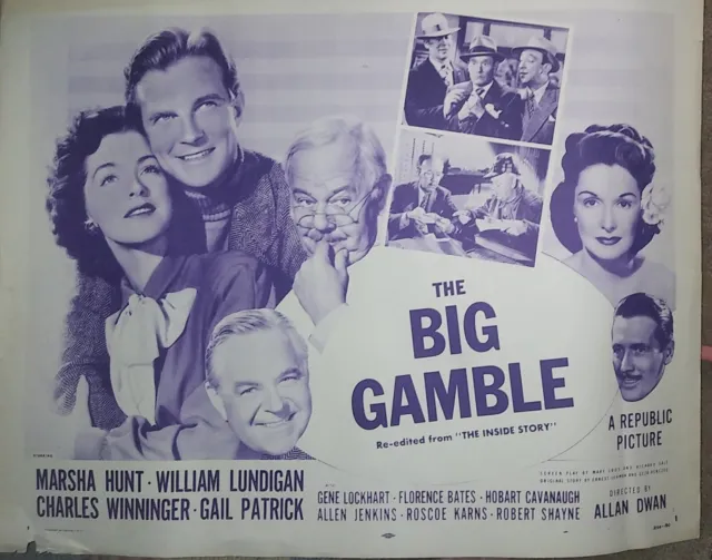 1954 The Big Gamble movie poster 1/2sheet reedited from The Inside Story
