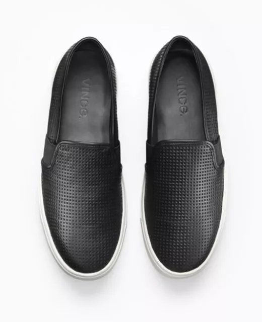 Vince Blair Perforated Leather Black Womens Slip On Sneakers 9 40