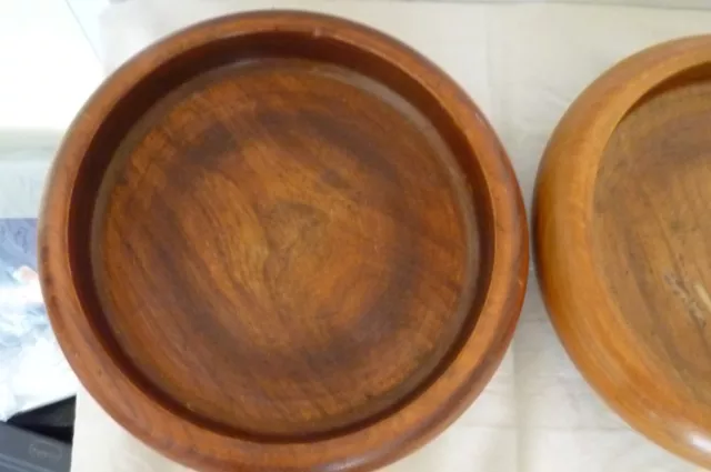 Vintage/Antique Pair Turned Oak Wooden Pedestal Bowls. 2