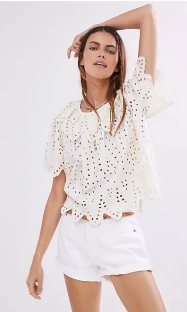 Hunter Bell Mabry Top Blouse Eyelet Scalloped Collared $415 Size Medium