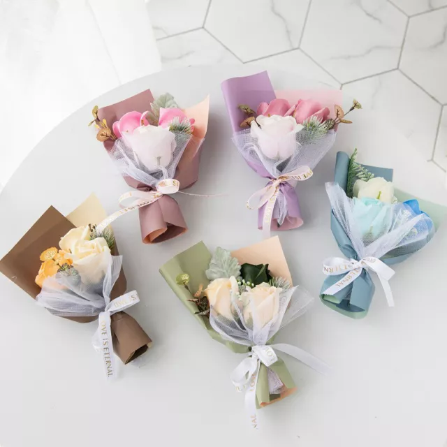 3 Heads Artificial Rose Bouquet Hand Holding Soap Flower Mothers Day Gift Flo-LN