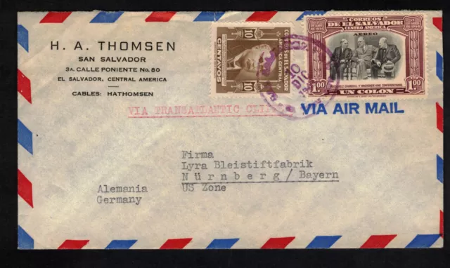 San Salvador - LuPo Brief 1949 nach Nürnberg US Zone Germany - El Salvador MiF