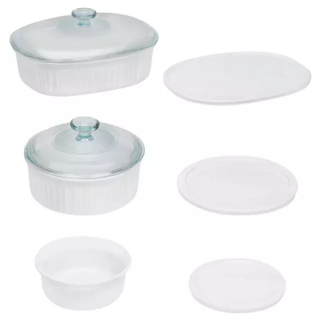 CorningWare French White 8-Piece Ceramic Stoneware Casserole Set with Glass &&