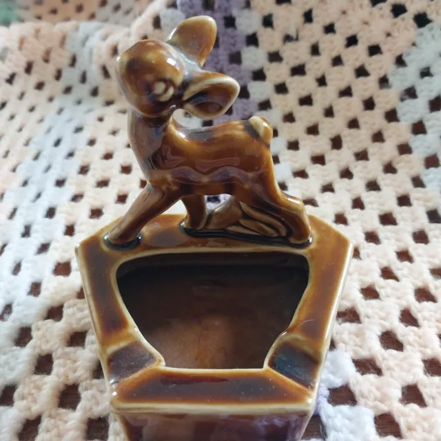 Vintage Ashtray Ceramic Stoneware Deer Brown  Good Condition 10cm X 9cm