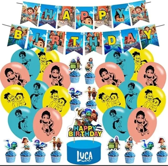 Luca Happy Fiesta Cumpleaños Bandera Globos Topper Pastel Decoración Suministros Set