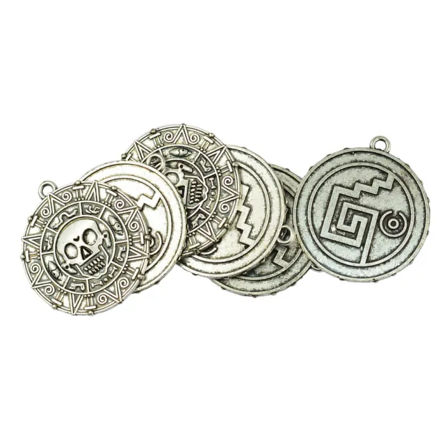 6 Stück tibetischen Silber Karibik Azteken Münze Medaillon Schädel Halskette