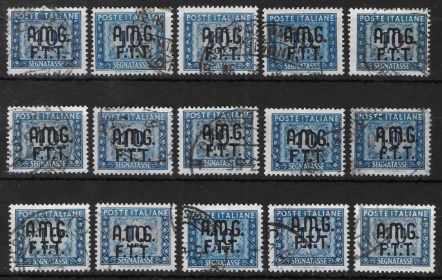 TRIESTE ZONE A 1947-1949 Used Postage Due 10 L KV Lot of 15 Sass #10 CV €1350
