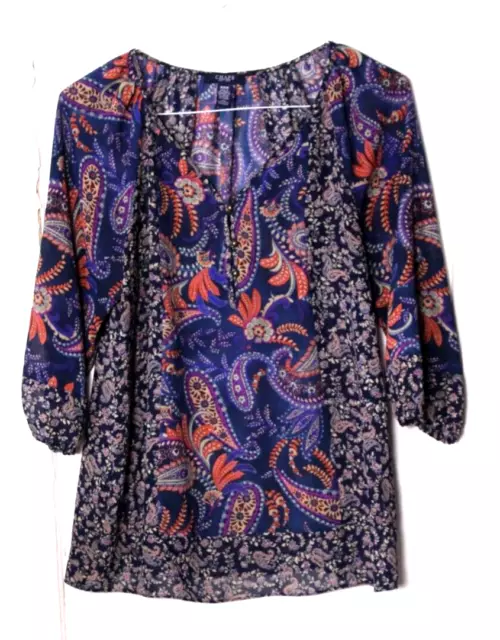 RALPH LAUREN CHAPS PEASANT BLOUSE ladies size M blue purple orange paisley silky