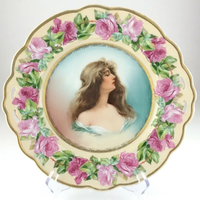 Austria Moritz Zdekauer MZ Constance Woman Portrait Plate Pink Rose R486