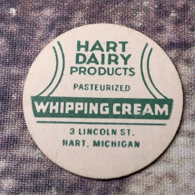 Vtg Milk Bottle Cap Hart Dairy Products HART MI 1 1/16" Diameter Whipping Cream
