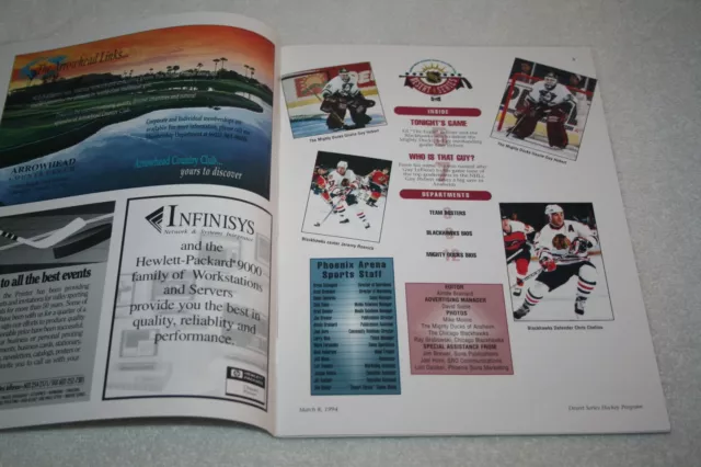 1993-94 Desert Series Phoenix PROGRAM + TIX + NEWSPAPER Blackhawks Mighty Ducks 3