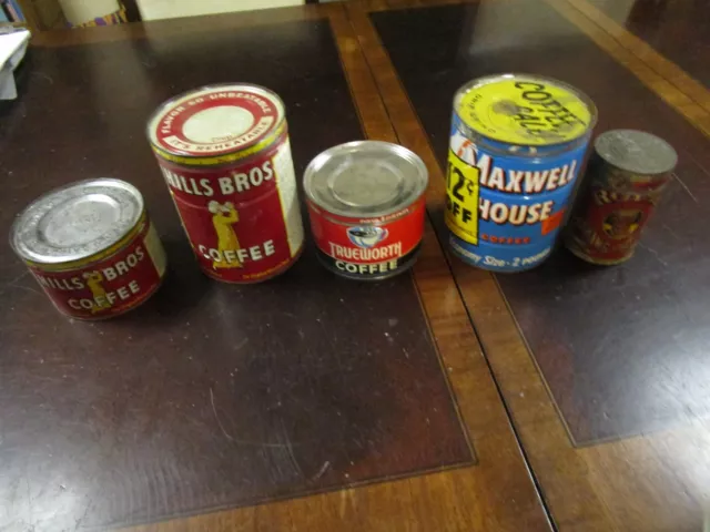 Lot of 5 Vintage coffee tins hills bros maxwell house others