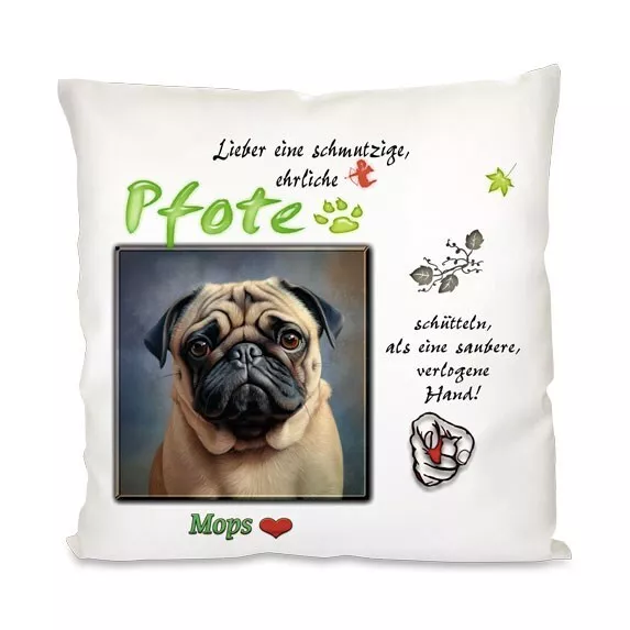 Mops Art Ölgemälde Kissenbezug Neu  Kissenhülle Dog Hund Geschenk