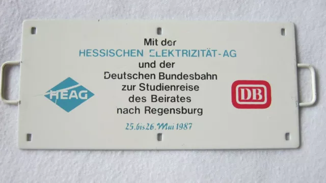 Zuglaufschild, Metall,Miniatur,"HEAG-DB Studienreise nachMünchen8.bis9.09.1988"