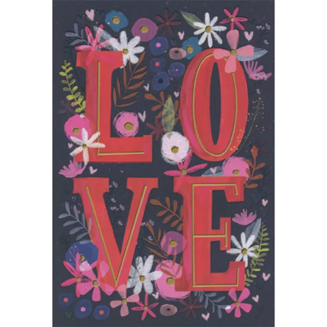 Red L-O-V-E Letters Pink White and Blue Flowers Set of 8 Valentine's Day Cards