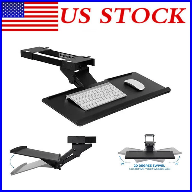 Under Desk Computer Keyboard Mouse Tray Adjustable Ergonomic Sliding, Black