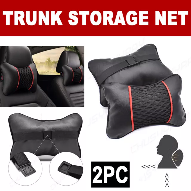 2x Auto Car Seat Head Neck Rest Leather Support Cushion Pad HeadRest Bone Pillow