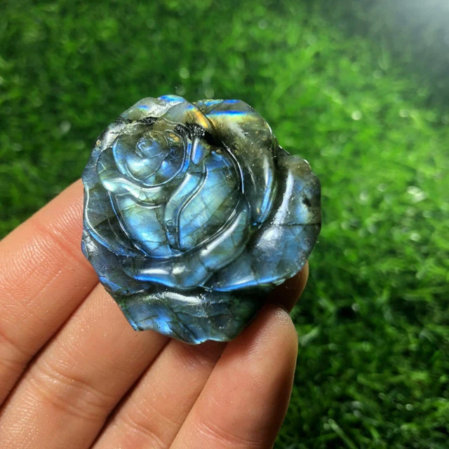 Natural Labradorite Hand Carved Roses Flower Quartz Crystal Stone Decor Healing