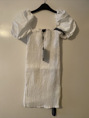 Pretty Little Thing White Puff Sleeve Square Neck Bodycon Dress Size 10