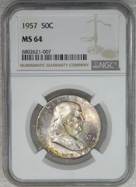 1957 P Franklin Half Dollar NGC MS64 Rose Silver tone 99% FBL Just Graded #H351E