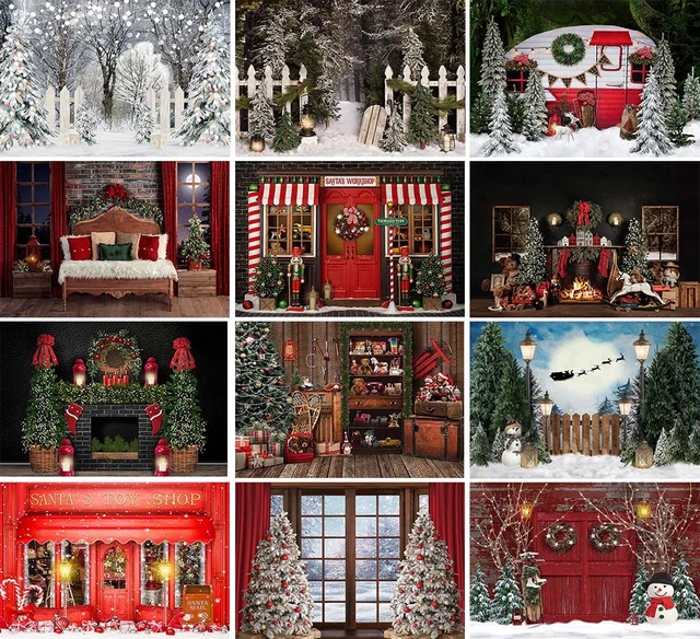 PHOTOGRAPHY BACKDROPS CHRISTMAS Forest Window Xmas Trees Fireplace