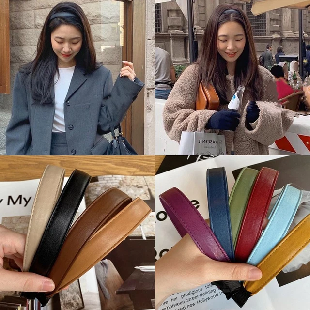 Donne e ragazze Vintage Pelle in pelle Tappo per capelli Nastro Colore solido