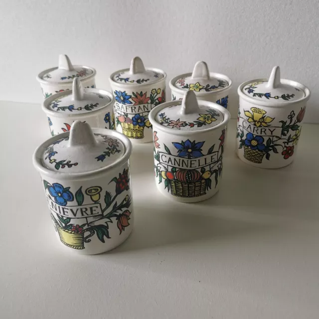 Ancien Set De 8 Bidons En Céramique – Thé, Café, Sucre – Années 1920 – Bleu Et Blanc