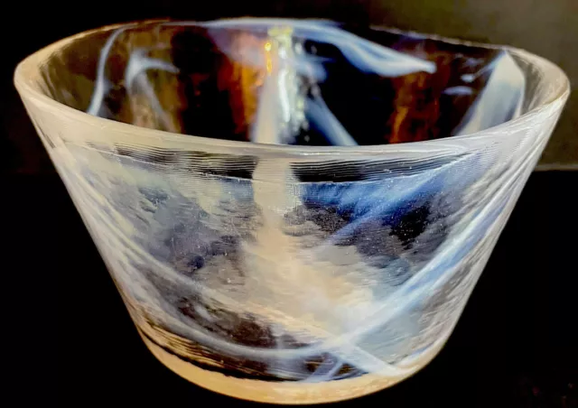 Kosta Boda Art Glass Mine Bowl White Swirl UVH Ulrica Hydman Vallien