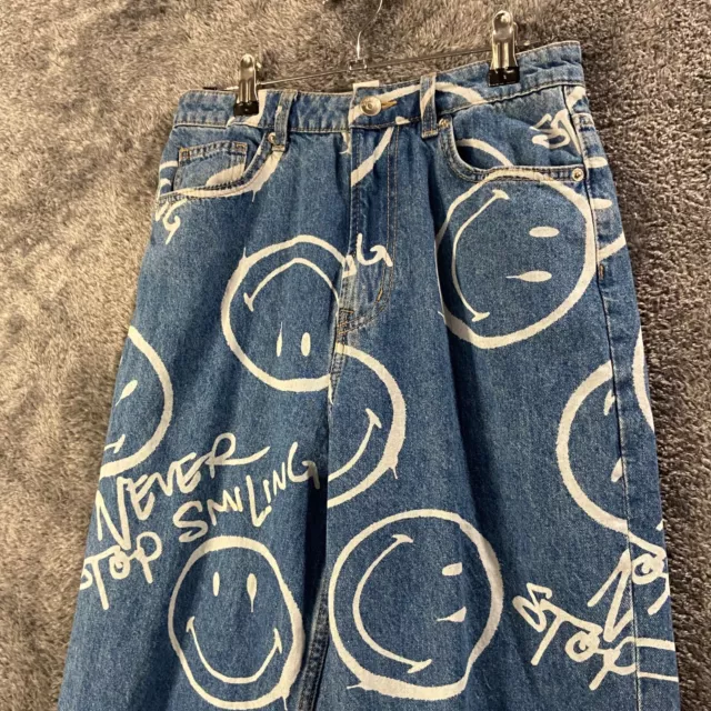 Smiley x HM Jeans Womens 4 28x29 High Rise Bootcut Never Stop Smiling Print Y2K