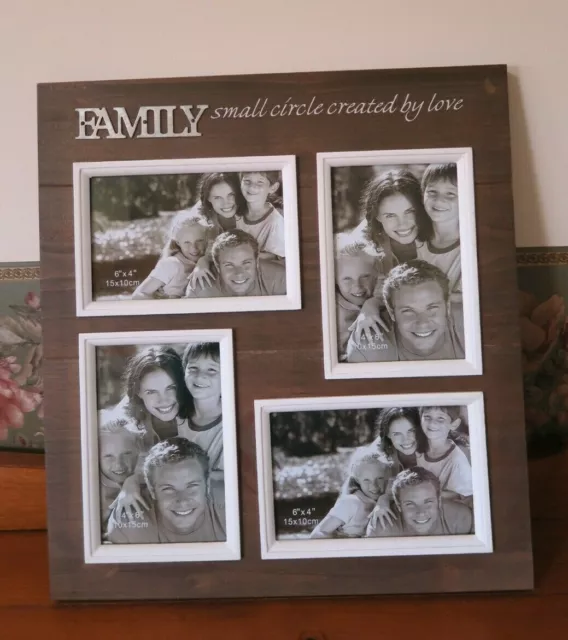 4 in 1 Family Brown Wooden Rustic Photo Frame Multi Picture Collage Gift Present