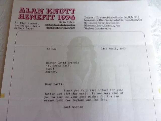 1970s Cricket Autograph Signed & Dated Letter  Alan Knott MBE of Kent & England 2