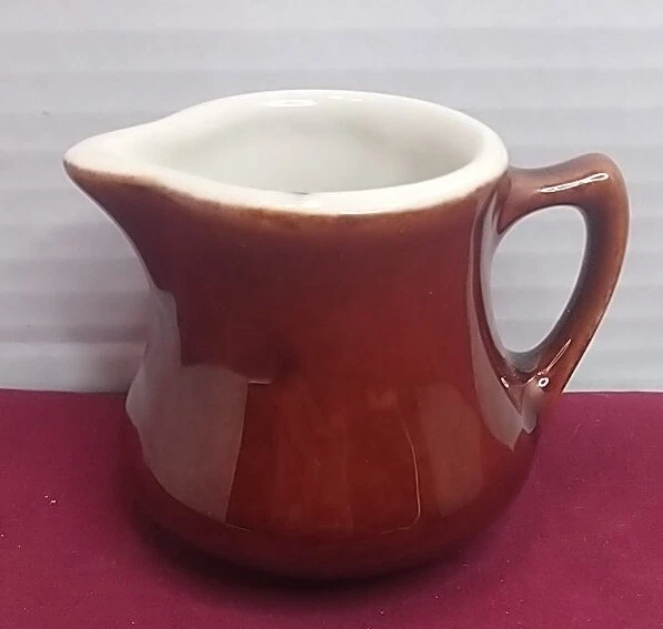 VINTAGE HALL POTTERY Individual 2.5” Brown Creamer Restaurant Ware 8.