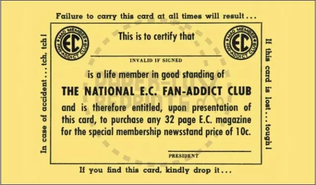 National E.c. Fan-Addict Club Membership Card - Vintage Reprint