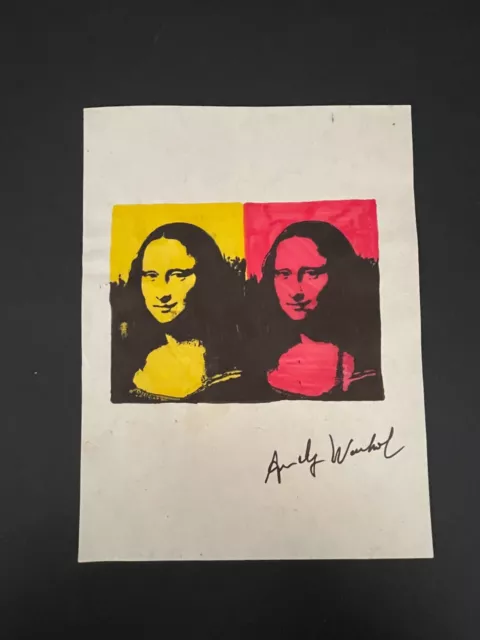 Andy Warhol Signed Watercolor Painting on Paper Mona Lisa  11" x 8.25"