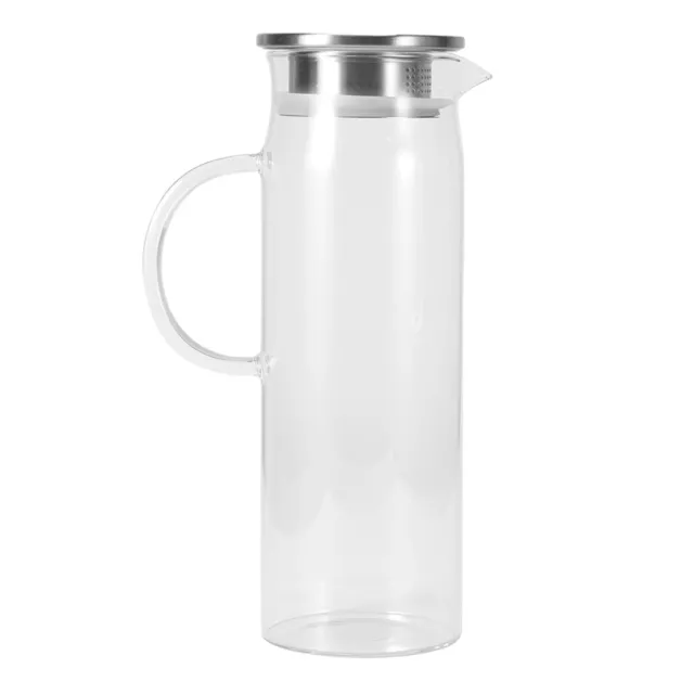 1.2L Glass Water Juice Jug Pitcher Stainless Steel Lid Fridge Serving Juice Jug