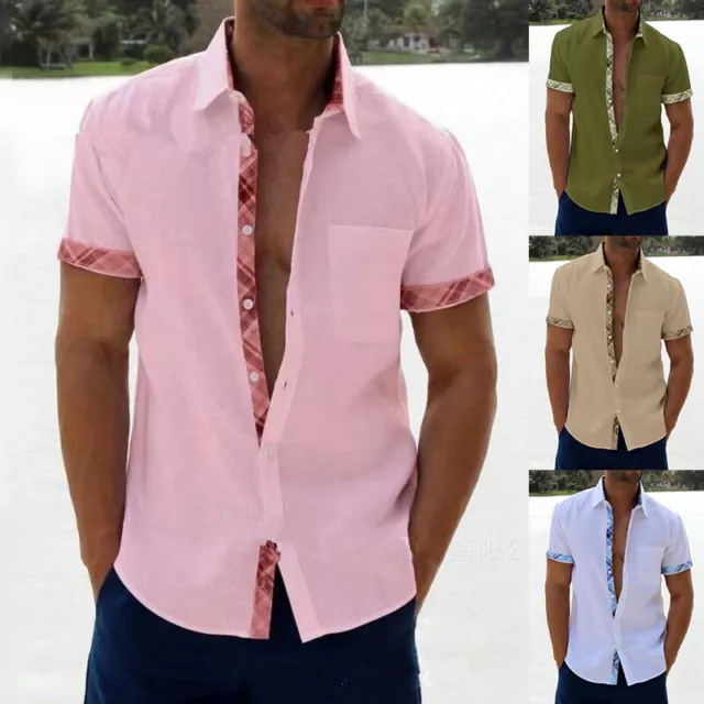 Camicia uomo abbottonata maniche corte quadrate casual vestibilità C8